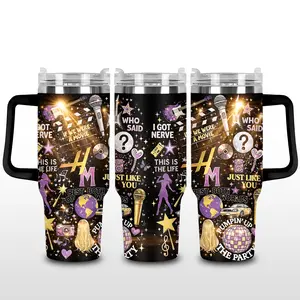 [Collection] Elysian Sip - Hannah Montana Inspired 40oz Tumbler High-Quality Insulated Tumbler, Pop Star Fan Tumbler With Handle, Music Lover Gift Tumbler, Leakproof Travel Mug.
