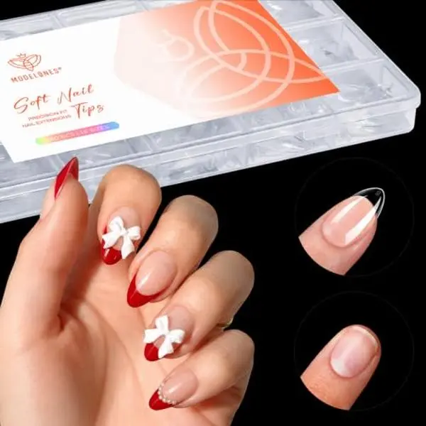 Modelones Short Almond Nail Tips 360pcs Clear Pre-etched Fake Press On Nail | Clear Soft Full Cover Half Matte Acrylic Gel Tips Extension for Salon & Home Use 15 Sizes