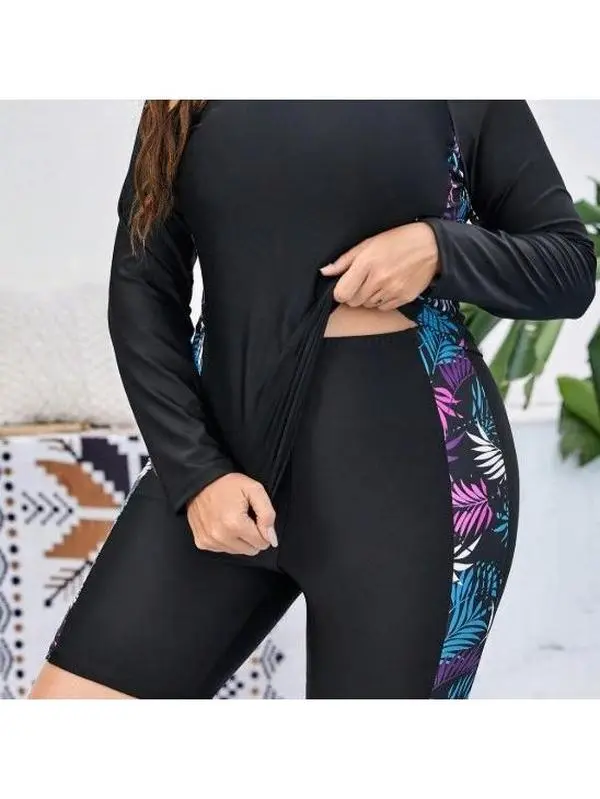 New two-piece swimsuit, long-sleeved diving suit, tank top style printed women's swimsuit rash guard set