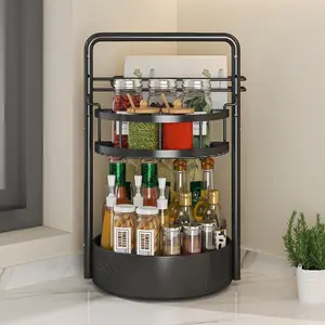 360° Rotating Spice Rack Organizer, Multi-functional Spice Storage Rack with Paper Towel Holder, Kitchen Storage Organizer for Bags, Towels, Seasonings, Display Storage Rack