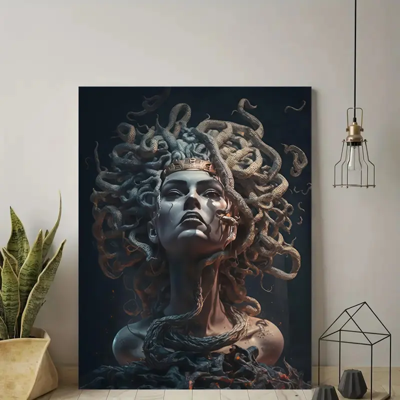 1pc Retro Medusa Canvas Poster - with Wooden Framed, Black and Vintage Art Wall Decoration, Attractive Living Room, Bedroom, Dining Room, Corridor Wall Art Decoration, Winter Decoration, Perfect Gift for Art Enthusiasts