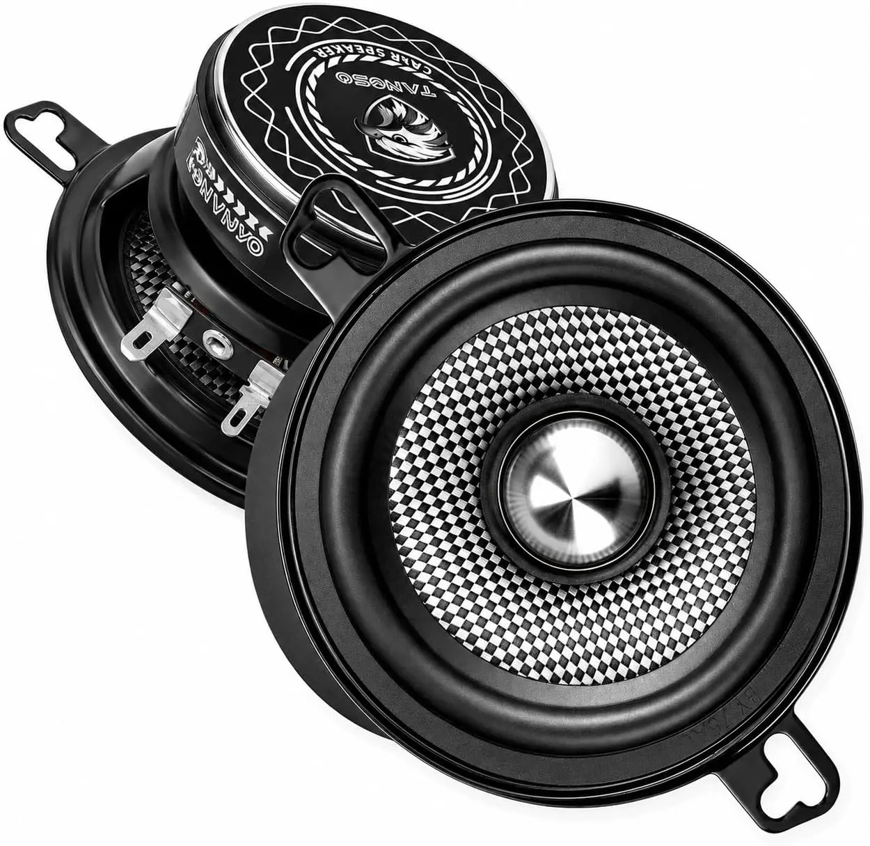 TANVSO GlassForce 3.5 in Car Midrange Speakers (2 Pack) - 600W Peak, 4 Ohm, 2-Tone Woven Glass Fiber Cone, Raised Aluminum Bullet Center