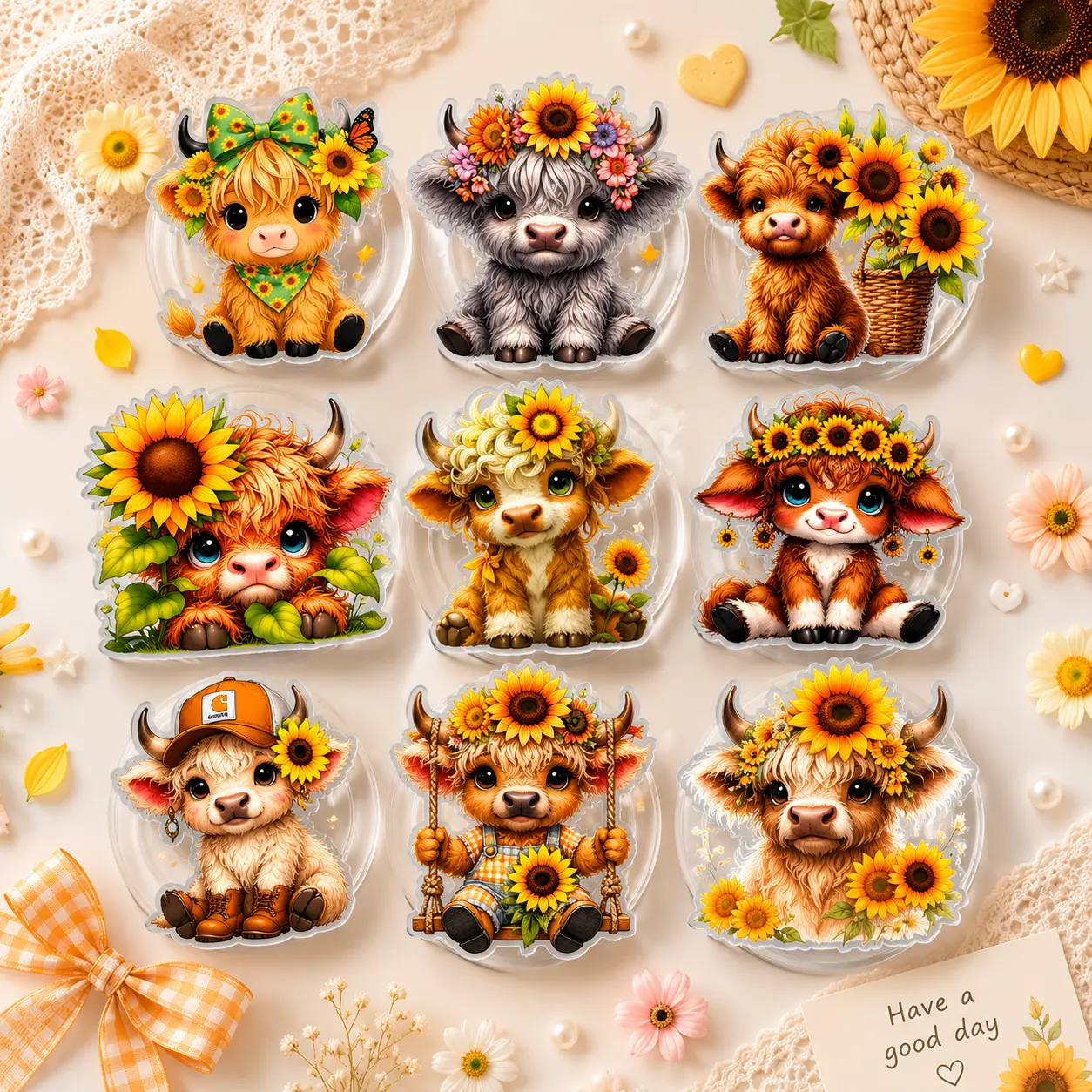 Sunflower Highland Cow MagSafe Phone Grip, Summer Coquette Farm Animals Phone Holder, Cute Animal Magnetic Pop Socket, Summer Vibe Animals Griptok