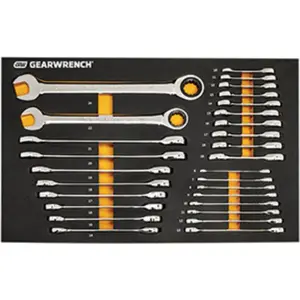 GearWrench KDT-86527 72-Tooth 12 Point Metric Standard & Stubby Combo Ratcheting Wrench Set with EVA Foam Tray, 28 Piece