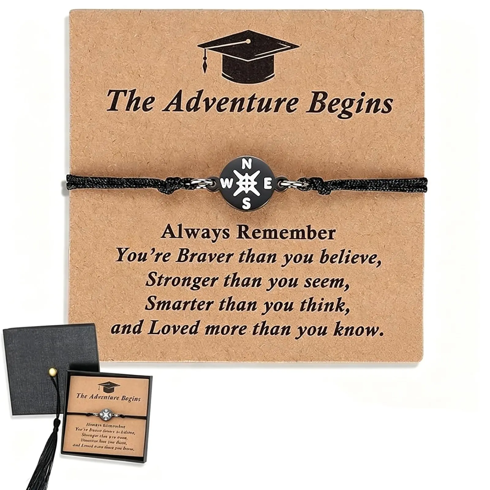 Compass Graduation Bracelet 2026, Graduation Gift for Her Him the Adventure Begins Bracelet, Adjustable Unisex Bracelet for College University Middle High School Student Grad Present