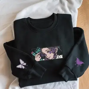 Embroidered Anime Sweatshirt, Demon Slayer Hoodie, Insect Breathing Sweater, Butterfly Dance Caprice, Gift for Anime Lovers