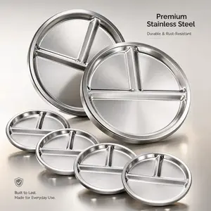 304 Stainless Steel 3-Compartment Plates 6-Pack - Thickened Durable Divided Dinner Tray, Food-Grade Easy Clean Kitchenware, Ideal for Fitness Portion Control Buffet Catering Meal Pre