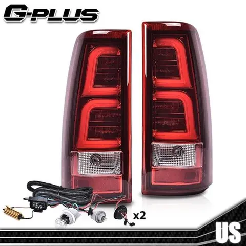 G-PLUS OEM Grade RED LED Rear Taillight Lamps w/ Harness (LH+RH, 2pcs) - Fit For 1999-2006 Chevy Silverado, 1999-2002 GMC Sierra 1500/1500hd, PMMA Lens, Automotive Chevy/GMC Cars Accessories