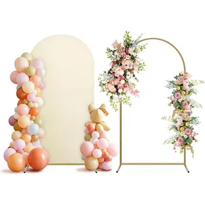 Arch Backdrop Stand and Cover Set, Balloon Arch Backdrop 6ft, Gold Arched Stand Frame for Wedding, Parties,Birthday, Backdrop Decorations (Beige,6ft)