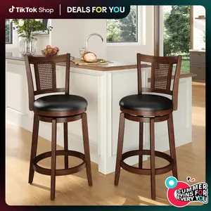 【360° Swivel 】PHIVILLA 26/30 inch Bar Height Stools Set of 2/3/4,Swivel Wooden Barstools Tall Upholstered Faux Leather Barstool with Back,Vintage Bar Height Chairs,Dark Brown Kitchen Stools, DealsForYouDays