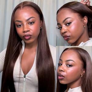 Megalook 13x6 Glueless Lace Frontal Wig Pre-Everything Ear To Ear Natural Hairline #4 Chestnut Brown HD Lace Skin Melted Silky Straight Human Hair Wigs With Drawstring #Summervibes