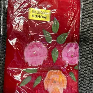 Munch Handwork Flower Saree So Beautiful Red with Pink and Orange Accents for Festive Wear