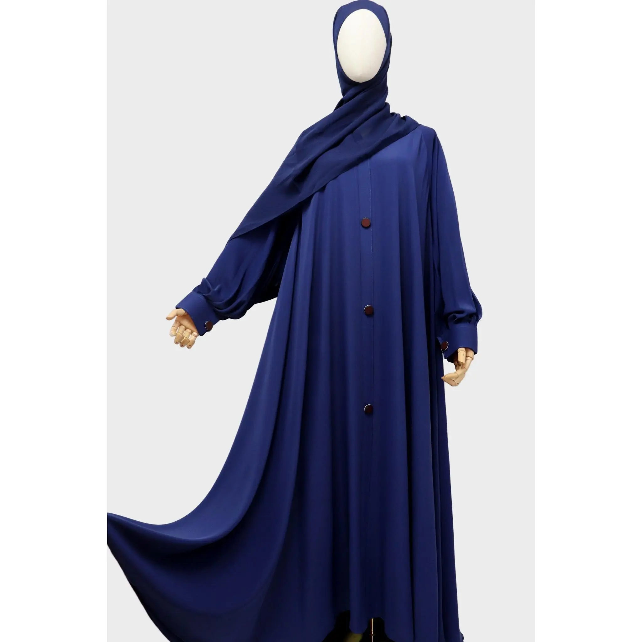 Closed Cuffed Flare Umbrella Abaya - Navy