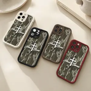 Camo Cross Jesus Saves Phone Case TPU Shockproof Outdoor Cover for iPhone 17 Air 17 Pro 16 Pro 15 Pro Max 14 Plus 13 Pro 12 11 Pro  Max Protective Cellphone for men Girls