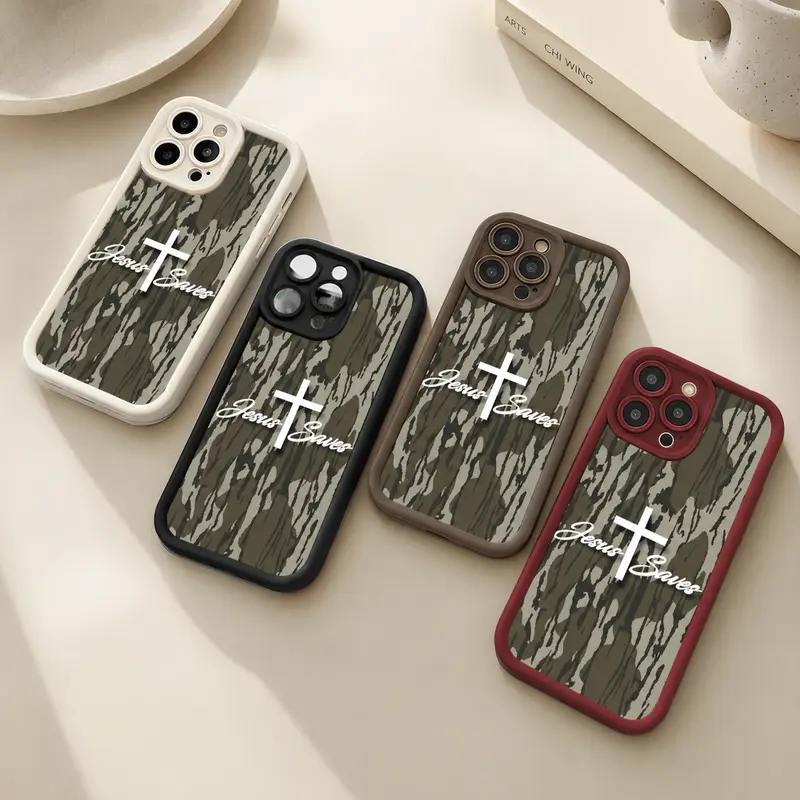 Men's Camo Cross Jesus Saves TPU Shockproof Outdoor Cellphone Case - Protector Casing for iPhone 18/17 Air,17 Pro,16 Pro,15 Pro Max,14 Plus,13 Pro,12,11 Pro Max Handheld Devices - Phone Accessory
