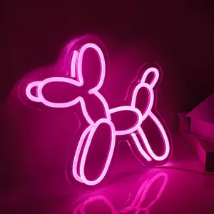 ROSNEK Pink Ballon Dog Neon Sign Led Dimmable Animal Light for Kids Room Party Birthday Club Art Wall Decor Gift for Kids Teenager