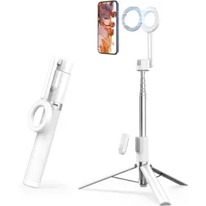 Magnetic Phone Tripod for iPhone 54" Selfie Stick Tripod with Remote and Metal Ring, Phone for Video Recording, Cell Phone Mount Stand for Cellphone (White)