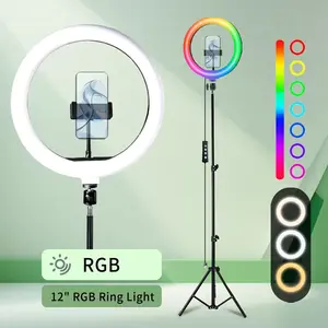 12" Adjustable  LED Ring Light with 62" Extendable Stand, Video Light RGB Color Mode & 10 Brightness Levels, Perfect for Gaming, Lighting for Video Recording, Makeup, TikTok#Easter Gift#mother's day gifts