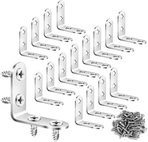 16pcs L Brackets 90 Degree Shelf Bracket Right Angle Corner Braces Stainless Steel Furniture Anchors Waterproof Mounting Fasteners with 64pcs Screws for Wood Connections and DIY Supports