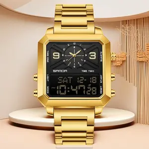 Valentine's Day Men's Multi-Function Digital Watch: 3 Time Zones, Stopwatch, Alarm & Waterproof Design. All-in-One Sports, Business & Casual Watch with Night Light.