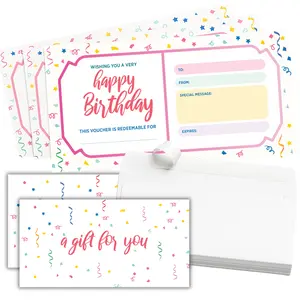 Gift Certificates with Envelopes for Business - Birthday Theme - Vouchers for Salon Spa Restaurants Co-Workers Friends - Set of 25
