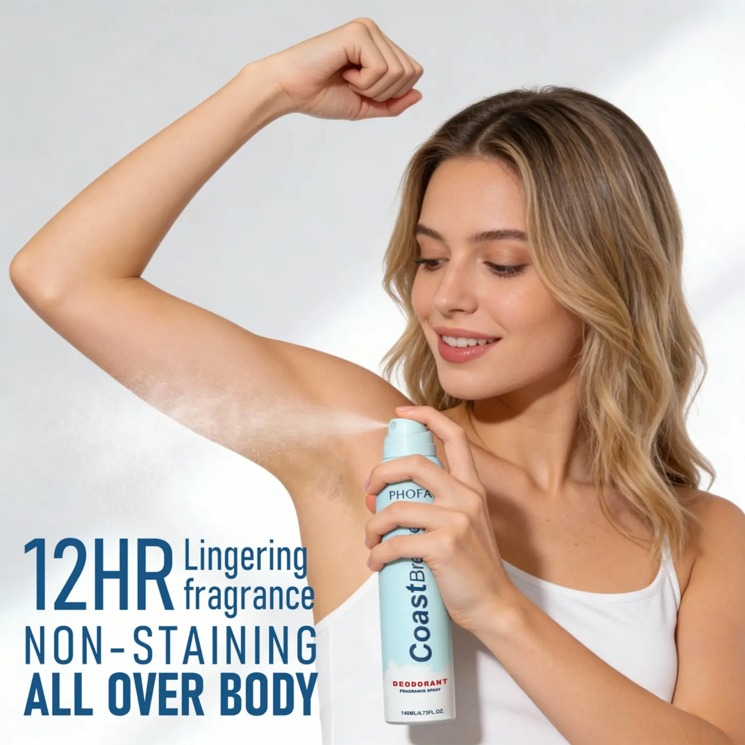 PHOFAY Aluminum-Free Deodorant Spray, Lightweight Whole Body Care for Long-Lasting Odor Control, Quick-Dry with No White Marks, Coast Breeze Scent, 4.73 fl oz