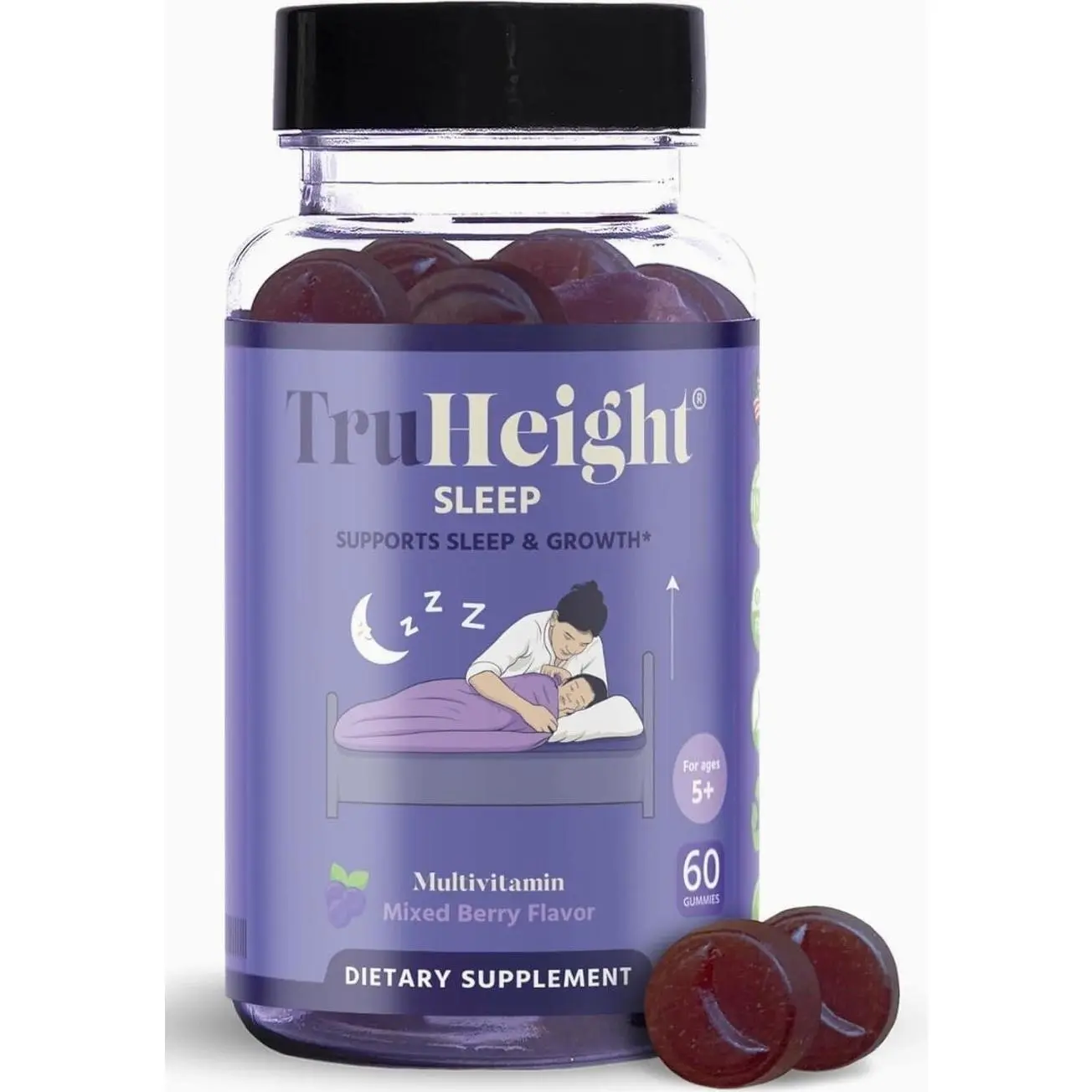 TruHeight Sleep Gummies - Kids & Teen Natural Sleep Aid for Tall & Growing Bodies - Pediatric Recommended Growth - Melatonin Gummy, Ashwagandha, L-Theanine, Lemon Balm - Mixed Berry, Taller Ages 4+