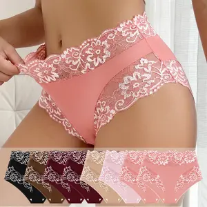 Morelect 4/6/8 pcs High Waisted Underwear for Women, Ultra Breathable Lightweight, Lace Trim Floral Design, Soft Everyday Comfort, Basic Panties.