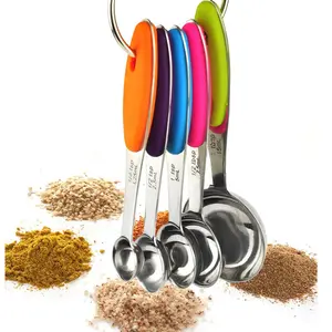 5-Piece Engraved Metric Food Grade Stainless Steel Measuring Spoons Set - Nested, Stackable Utensils with Handles, Detachable Kitchen Tool for Cooking, Baking