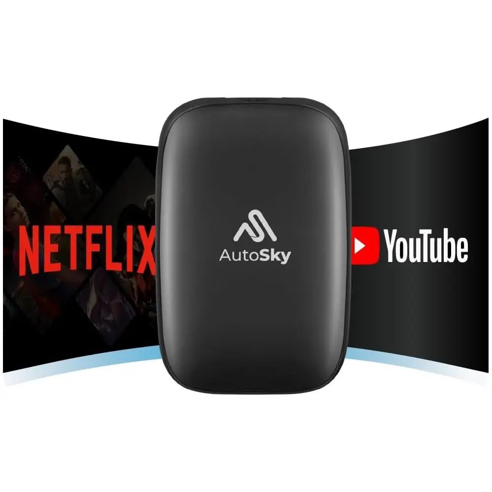 AutoSky AI Box Lite – Wireless CarPlay & Android Auto Adapter, Plug-and-Play, Fast Connection, Stable Performance, Stream Netflix & YouTube via Hotspot, Works with OEM Touchscreen