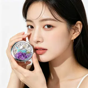 Natural Crystal Mini Round Makeup Mirror, Amethyst Heart Design, Portable Travel Vanity Mirror, Elegant Decor, Perfect Gift for Girls and Moms
