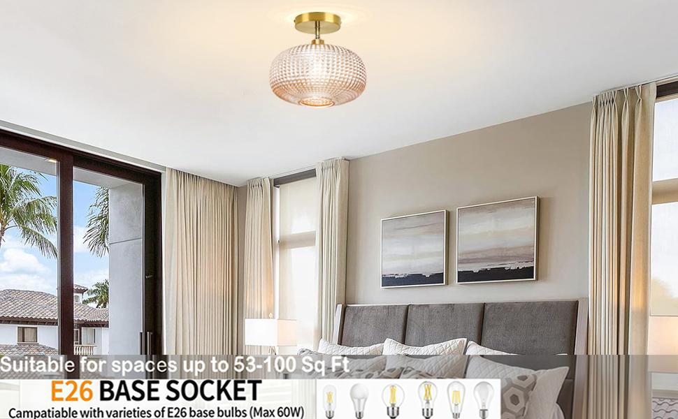 Semi Flush Mount Ceiling Light,Vintage Ceiling Light Fixture,Hallway Lighting Fixture with White Glass Shade,Globe Glass Light Fixture,Kitchen Lighting Fixtures Ceiling for Bedroom,Bathroom,Porch(NO Bulb)