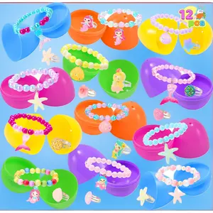 12-Pack Prefilled Easter Eggs with Assorted Beads Bracelets, Rings & Phone Charms, Mobile Phone Accessories for Kids Easter Basket Stuffers, Egg Hunt Supplies