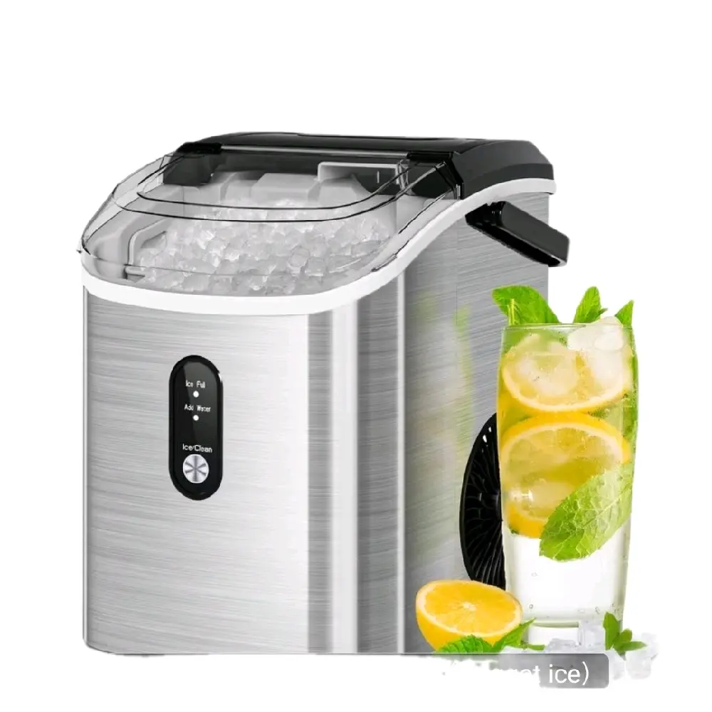 15NAS Nugget Ice Maker Machine 35LB/Day Portable Countertop Pebble Ice Maker Self-Cleaning Stainless Steel
