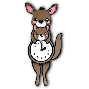 Kiki Kangaroo Pendulum Clock - 3D Printed Quartz Wall Clock, Quirky Art, Nursery, Children’s Rooms, Custom Colors