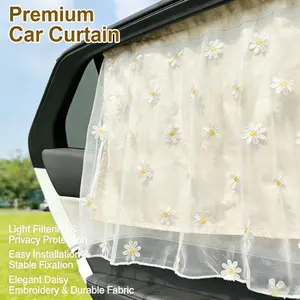 Daisy Embroidered Car Window Curtain, Suction Cup Sunshade, UV Protection Privacy Blind, Breathable Mesh, Fits Most Cars, Enhances Comfort