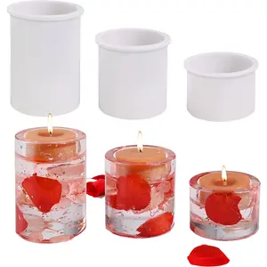 Candle Holder Resin Molds Set of 3 Cylindrical Tealight Silicone Molds for Resin Casting DIY Table Centerpiece Wedding Party Home Decoration Flexible Reusable