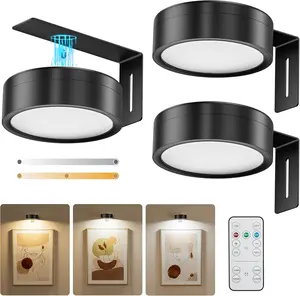 3-Pack Black Picture Lights for Wall, Battery Operated with Remote and Timer, 3 Color Temperatures & Dimmable, Art Display Light for Picture Frame Artworking Portrait,Wireless Wall Decor Puck Lights
