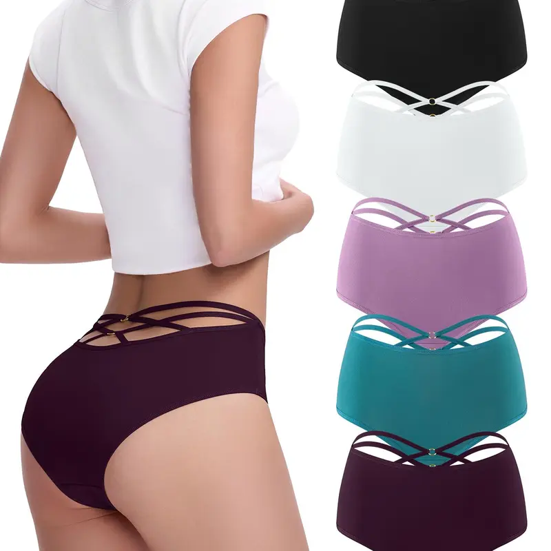 FallSweet Women's Underwear Criss Cross Back Comfy High Waisted Briefs Panties Pack