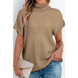 Solid Color Turtleneck Short Sleeve Sweater
