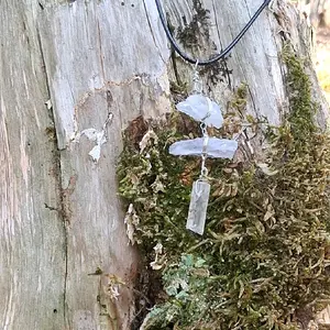 Clarity's Crown~ Raw amethyst and clear quartz point talisman necklace pendant