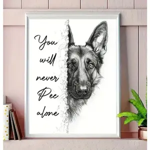 12"x16" German Shepherd Dog Never Pee Alone Bathroom Canvas Poster *No Frame* Decor Gifts Decoration Photo Colorful Ornaments Personalized Wall Art Print