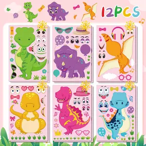 6pcs/12pcs DIY Dinosaur Stickers - Featuring Cartoon Expression Designs, Suitable for Decorating Books, Diaries, Water Bottles, Laptops, Luggage, Baskets, and as Party Favors