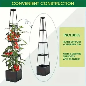 One Piece - 57 Inch High Vertical Tomato Planting Rack with Ladder and Stand, Climbing Planting Stand - Heavy Duty PVC Self Watering Garden Tower, Space Saving Vertical Planting System for Balcony, Terrace, Backyard - Indoor/Outdoor Use, Easy to Assemble
