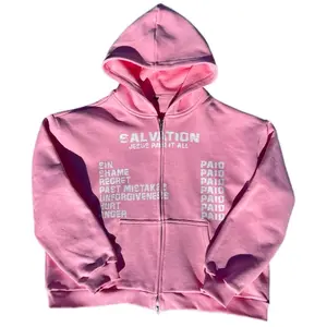 Pink Salvation Zip Up Hoodie suitable menswear and womenswear