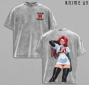 Retro Limited Team Rocket x Jessie V2 T-shirt Washed Anime Merch Double Printed Washed Tee Unisex Manga Heavyweight Cotton 90s Anime Kanto Villains Team Rocket 5IR