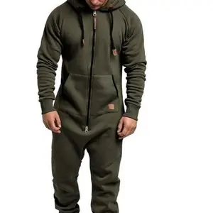 Men? Hooded Fleece Jumpsuit - Color Block, Casual & Comfortable, Stylish One-Piece Set Men's Workwear Overall