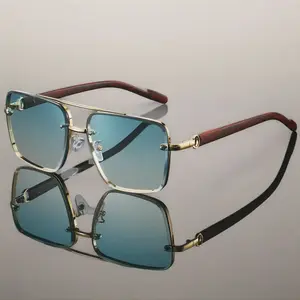 KAMMPT Fashion Retro Square Metal Shades Women's Original Brand Design Driving Sunglasses New Double Bridge Pilot Sun Glasses UV400 Protection