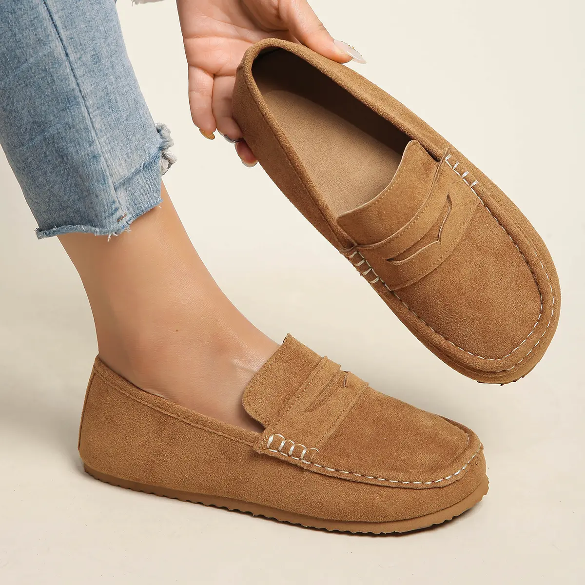 Women’s Classic Soft Preppy Penny Loafers - Round Toe, Slip-On, Slip-Resistant, Less Than Ankle Flats for Daily & Office Walking Shoes