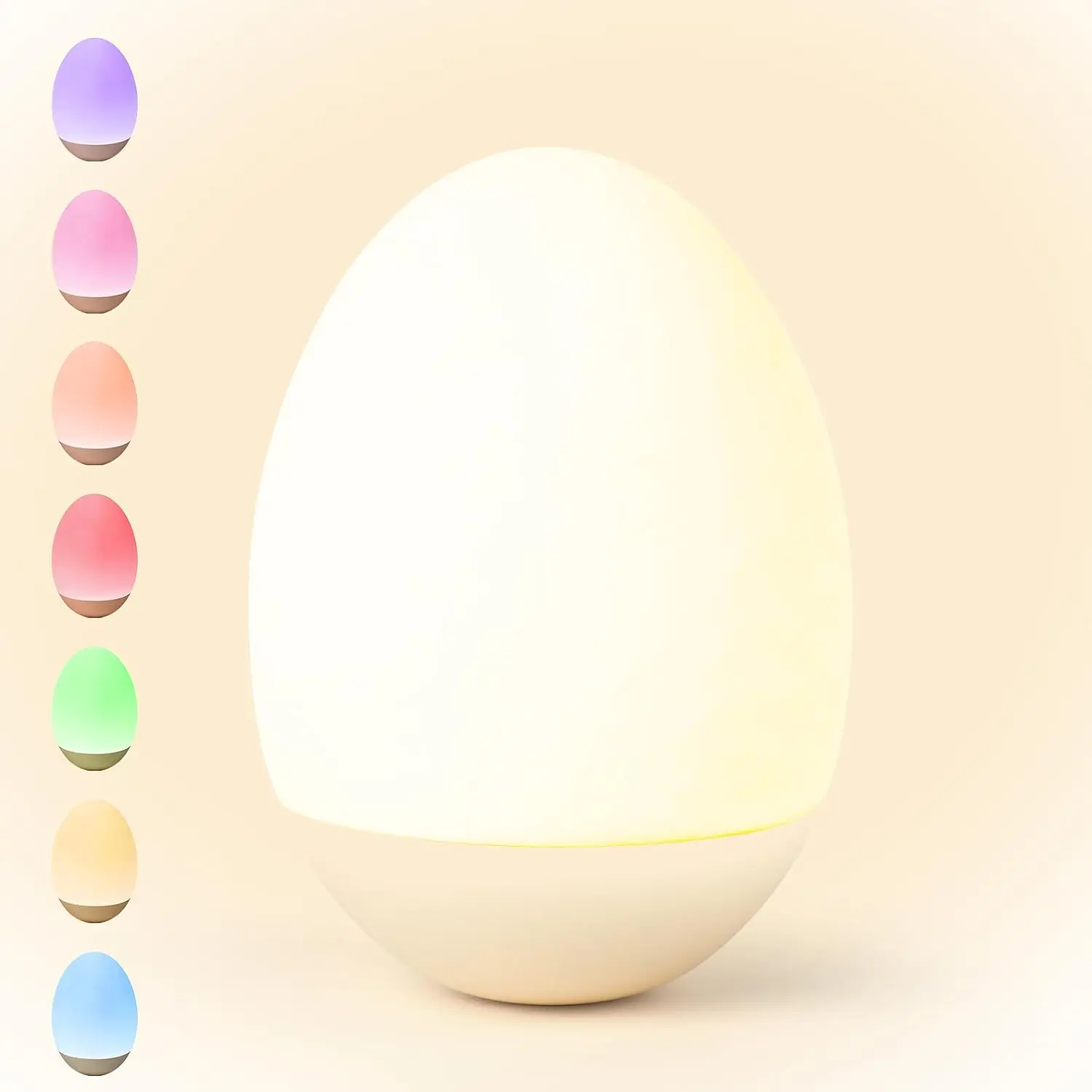 Egg Nursery Night Light - BPA-Free Rechargeable Tap Lamp for Babies, Adjustable Stepless Dimming, Warm White & 7-Color RGB Glow, 2.5-Hour Fast Charging Portable Breastfeeding Sleep Aid for Bedrooms, Bisphenol A (Bpa)